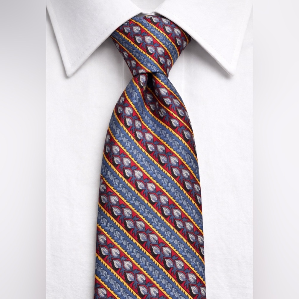 Yves Saint Laurent Silk Tie Blue Red Paisley Designer Vintage Luxury
